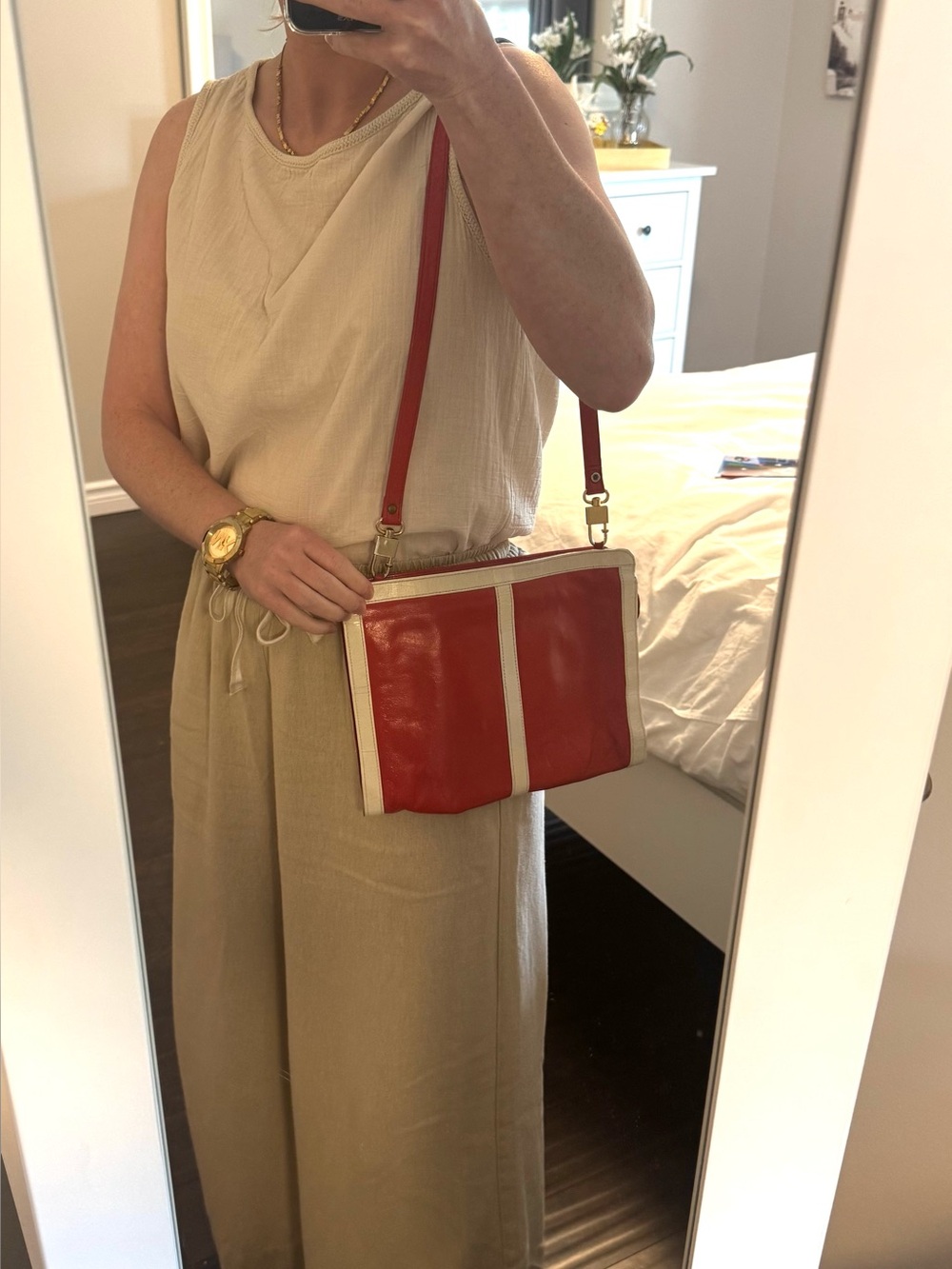 🇨🇦 Vintage RO-EL Red Leather Purse with Cream Trim Made in Montreal 70s/80s